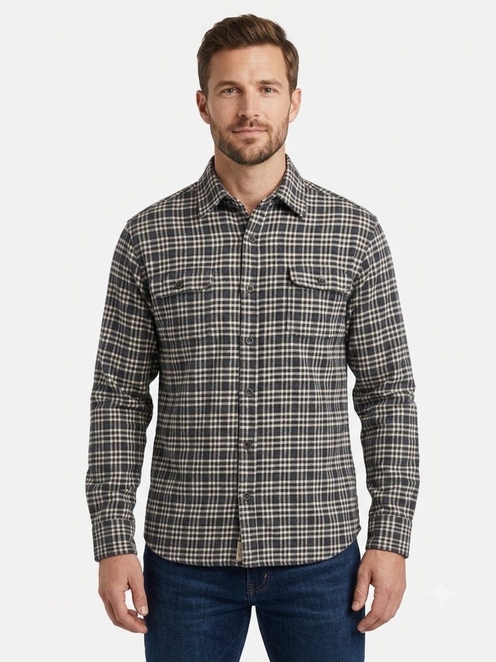 Jachs Black, White And Green Plaid Button-Down Shirt 100% Cotton